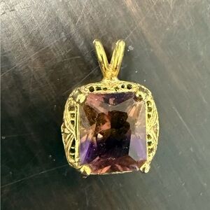 Gold-Tone Amethyst Square Pendant - Women Jewelry